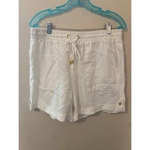 Ellen Tracy White Linen Drawstring Stretchy Waist Beach Shorts Size Medium